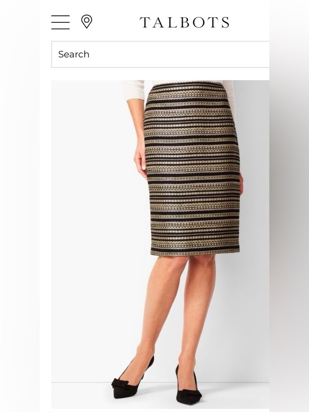 RSVP by Talbots black and gold metallic striped tweed pencil skirt  14